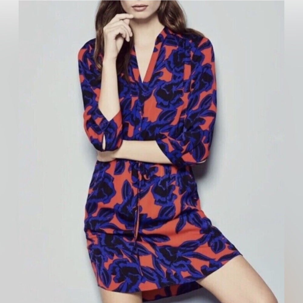 Diane Von Furstenberg Freya Tie-Waist Stretch-Silk Dress sz 4